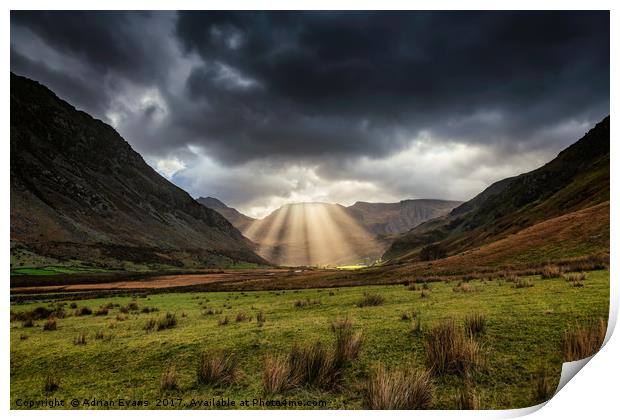 Nant Ffrancon Pass Snowdonia Print by Adrian Evans