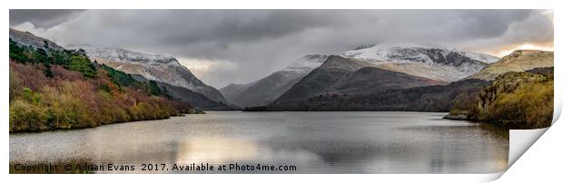 Winter at Padarn Lake Snowdonia Print by Adrian Evans