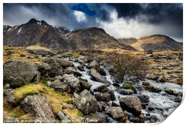 Glyderau Mountain Winter Wales Print by Adrian Evans