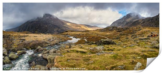 Pen Yr Ole Wen and Tryfan Mountain Print by Adrian Evans