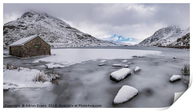 Frozen Ogwen Lake Snowdonia Print by Adrian Evans