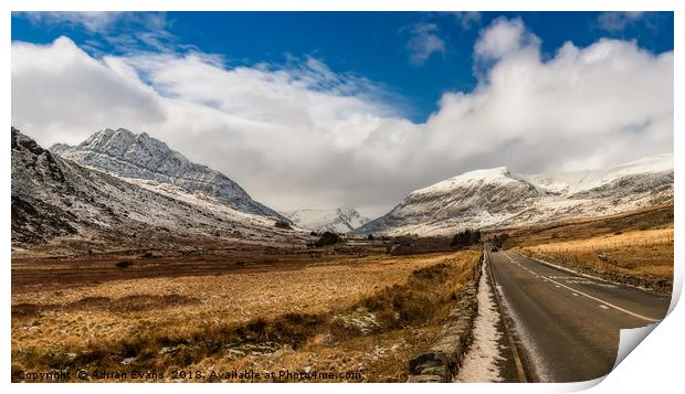 Mountain Highway Snowdonia Print by Adrian Evans