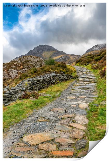 Trail To Tryfan Mountain Snowdonia Print by Adrian Evans