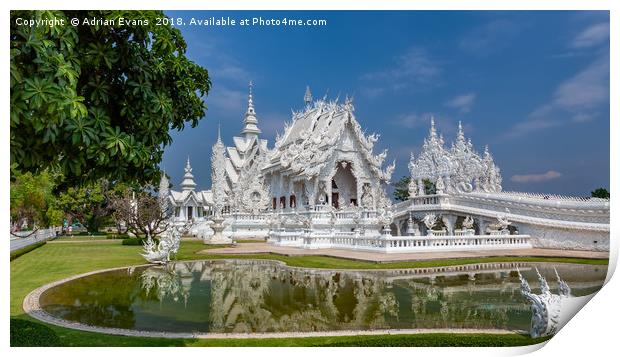 White Temple Thailand Print by Adrian Evans