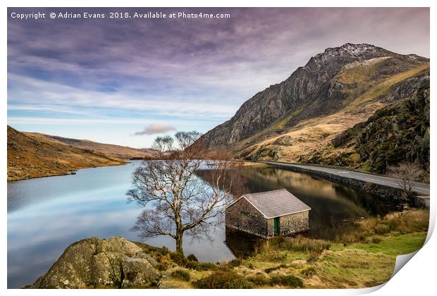 Lake and Moon Snowdonia  Print by Adrian Evans