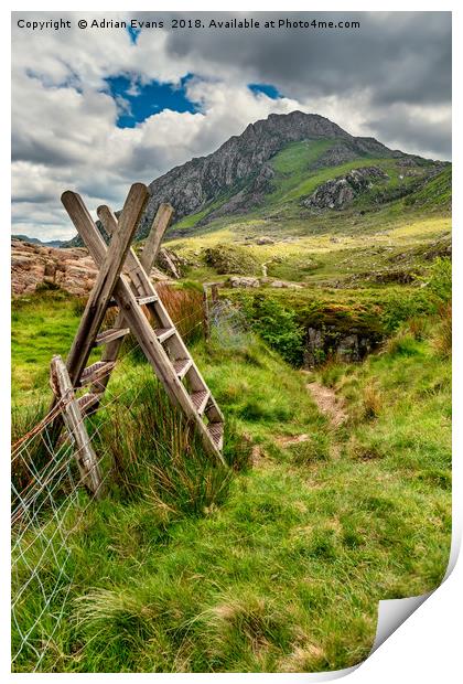 Stile To Tryfan Mountain Print by Adrian Evans