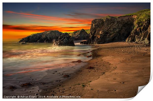 Welsh Coast Sunset Print by Adrian Evans