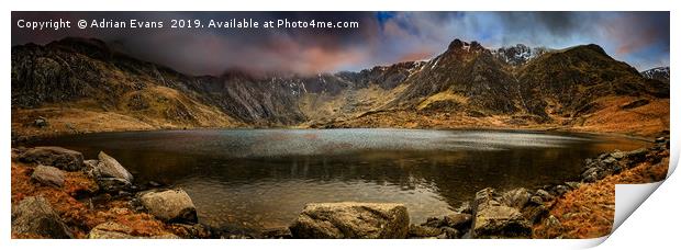 Idwal Lake Winter Sunset Print by Adrian Evans
