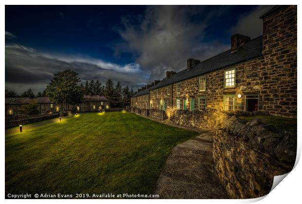 Welsh Cottages Twilight Print by Adrian Evans