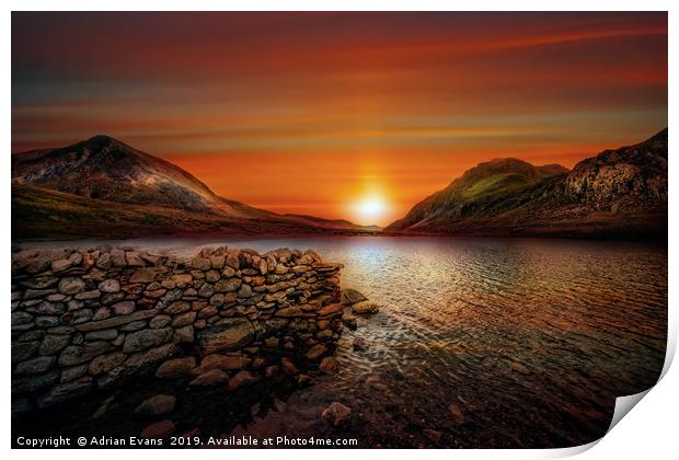 Idwal Lake Sunset Print by Adrian Evans