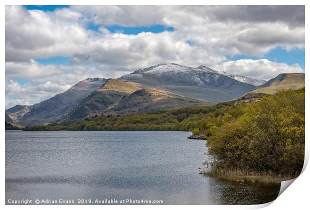 Snowdon from Padarn Lake Llanberis  Print by Adrian Evans