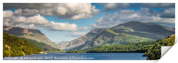 Padarn Lake Snowdonia Panorama Print by Adrian Evans