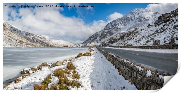 Frozen Lake Snowdonia Print by Adrian Evans