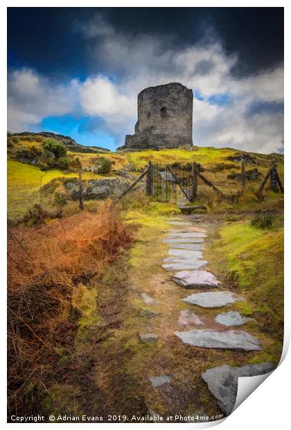 Dolbadarn Castle Llanberis Wales Print by Adrian Evans