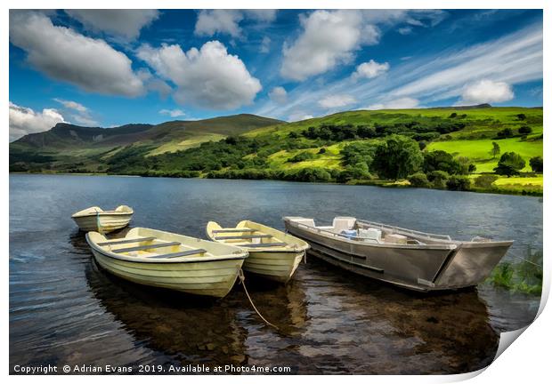 Nantlle Uchaf Boats Wales Print by Adrian Evans