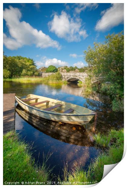 Boat At Padarn Lake Llanberis Print by Adrian Evans