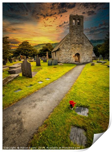 St. Mary Church Caerhun Wales Print by Adrian Evans