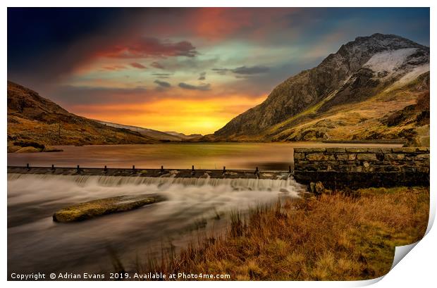 Tryfan Mountain Sunset Snowdonia Print by Adrian Evans