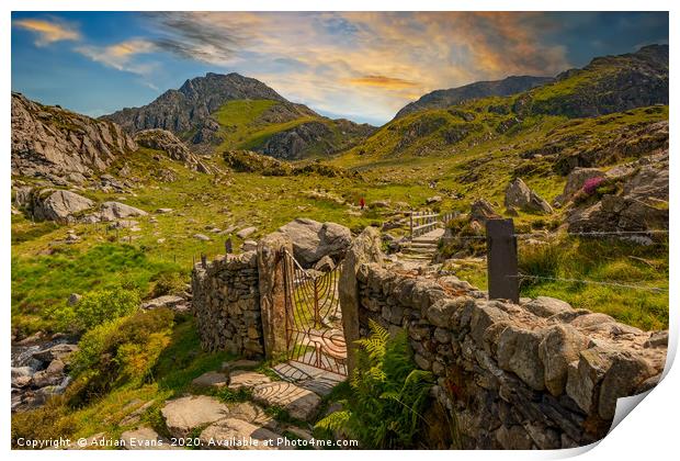 Gate to Snowdonia Wales Print by Adrian Evans