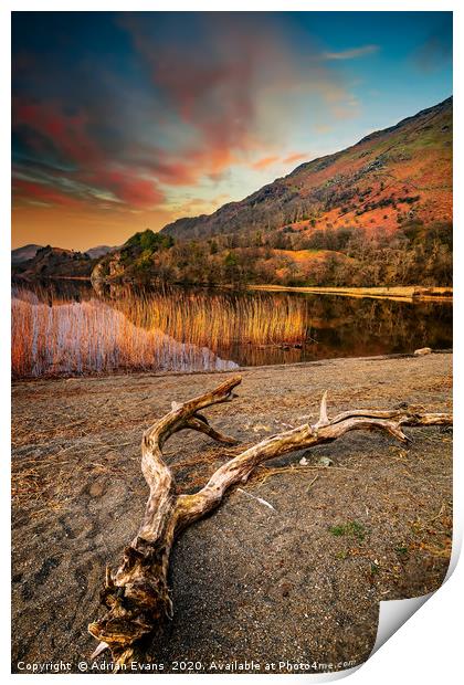 Lake Gwynant Sunset Snowdonia Wales Print by Adrian Evans