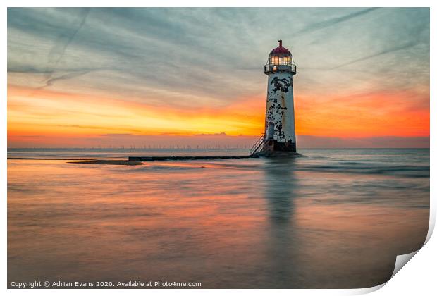 Talacre Lighthouse Sunset Wales Print by Adrian Evans