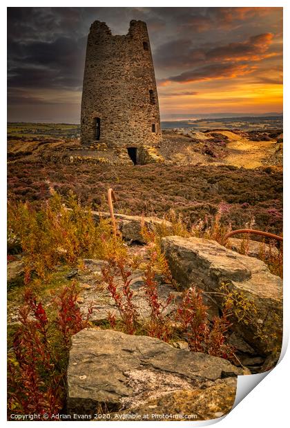Parys Mountain Windmill Anglesey Wales Print by Adrian Evans