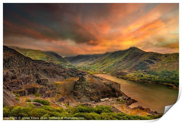 Snowdon Mountain from Slate Quarry Llanberis Print by Adrian Evans
