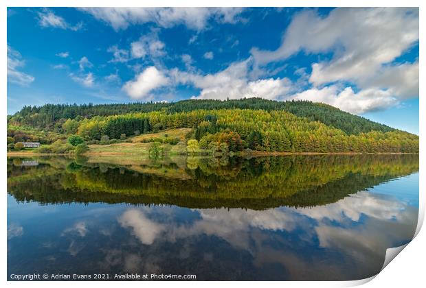 Geirionydd Lake Autumn reflections Print by Adrian Evans