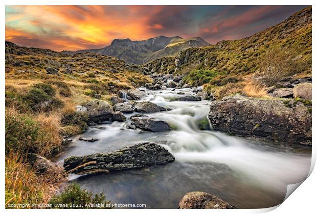 Cwm Idwal Rapids Snowdonia Wales Print by Adrian Evans