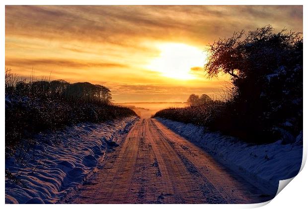 Norfolk snow sunset scene Print by Gary Pearson