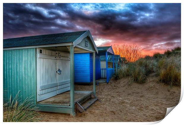 Hunstanton beach huts at sunset Print by Gary Pearson