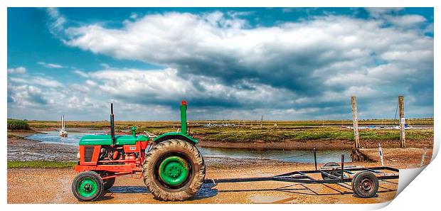 Green and red tractor Brancaster Print by Gary Pearson