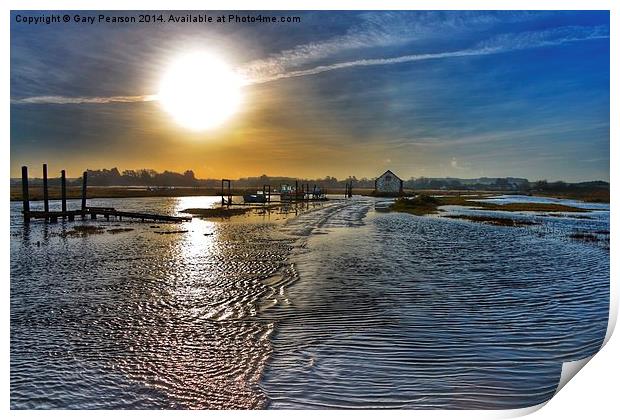 Flood tide at Thornham Print by Gary Pearson