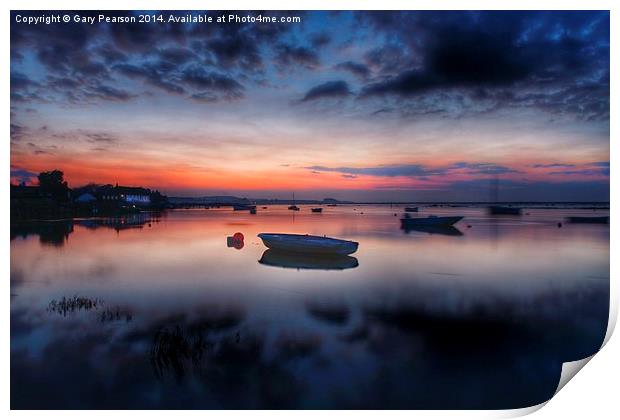 Sunset reflections Burnham Overy Staithe Print by Gary Pearson
