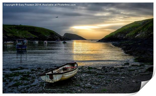 Abercastle harbour sunset Print by Gary Pearson