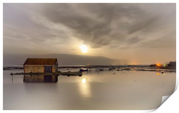 Moonlight over the old coal barn - Thornham Print by Gary Pearson