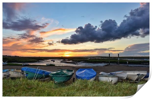 Brancaster boats summer sunset  Print by Gary Pearson
