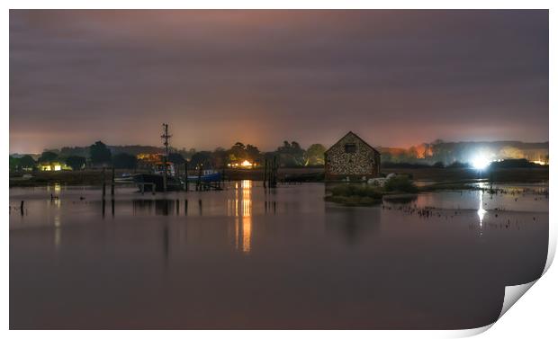 Night time reflections at Thornham harbour Print by Gary Pearson