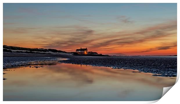 Sunset reflections on Brancaster beach Print by Gary Pearson