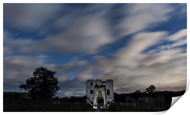 Moonlit clouds over Baconsthorpe castle Print by Gary Pearson