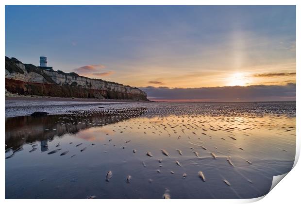 Sunset and reflections on Hunstanton beach Print by Gary Pearson