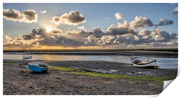 Low tide and sun rays - Burnham Overy Staithe  Print by Gary Pearson