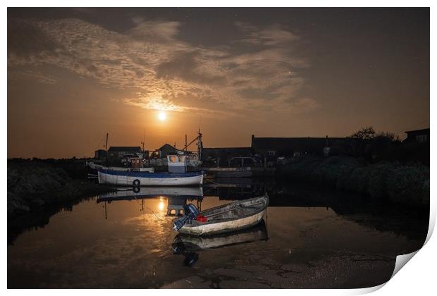 Moonrise before midnight - Brancaster Staithe  Print by Gary Pearson