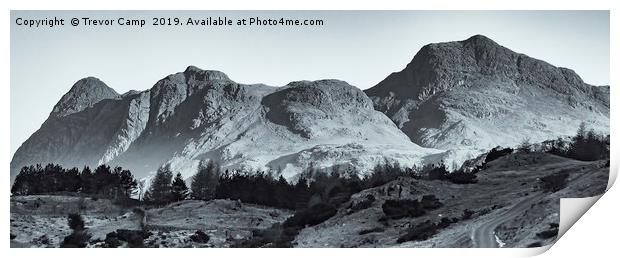 Langdale Pikes - Mono Print by Trevor Camp