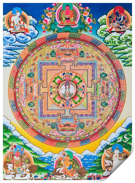 Mandala with one thousand arms Avalokiteshvara; the sacred, magi Print by stefano baldini