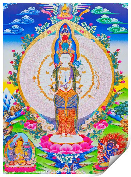 Image depicting the thousand arms Avalokiteshvara, the eleven he Print by stefano baldini