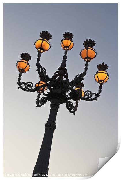 Lamp post at the Vatican city at dusk Print by stefano baldini