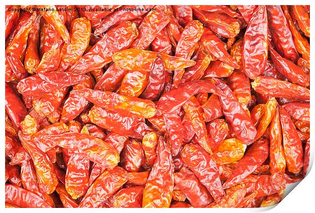 Dried red chili peppers Print by stefano baldini