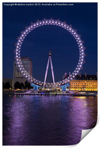 Night view of the london eye Print by stefano baldini
