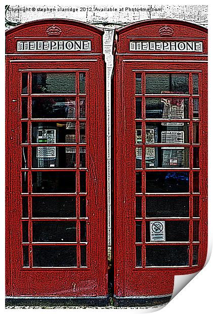 Two red telephone boxes Print by stephen clarridge